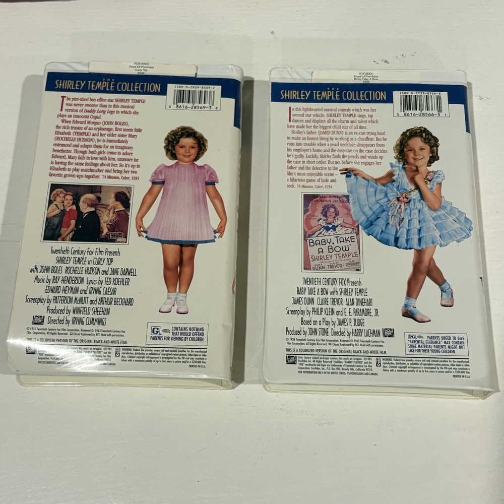 VHS Shirley Temple Lot Of 2 -Curly Top/Baby Take A Bow-Clamshell Case Tested - Picture 2 of 10